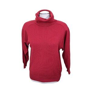 Vintage Womens Med Merino Wool Blend Sweater Red Knit Turtleneck 90s Setterlaine